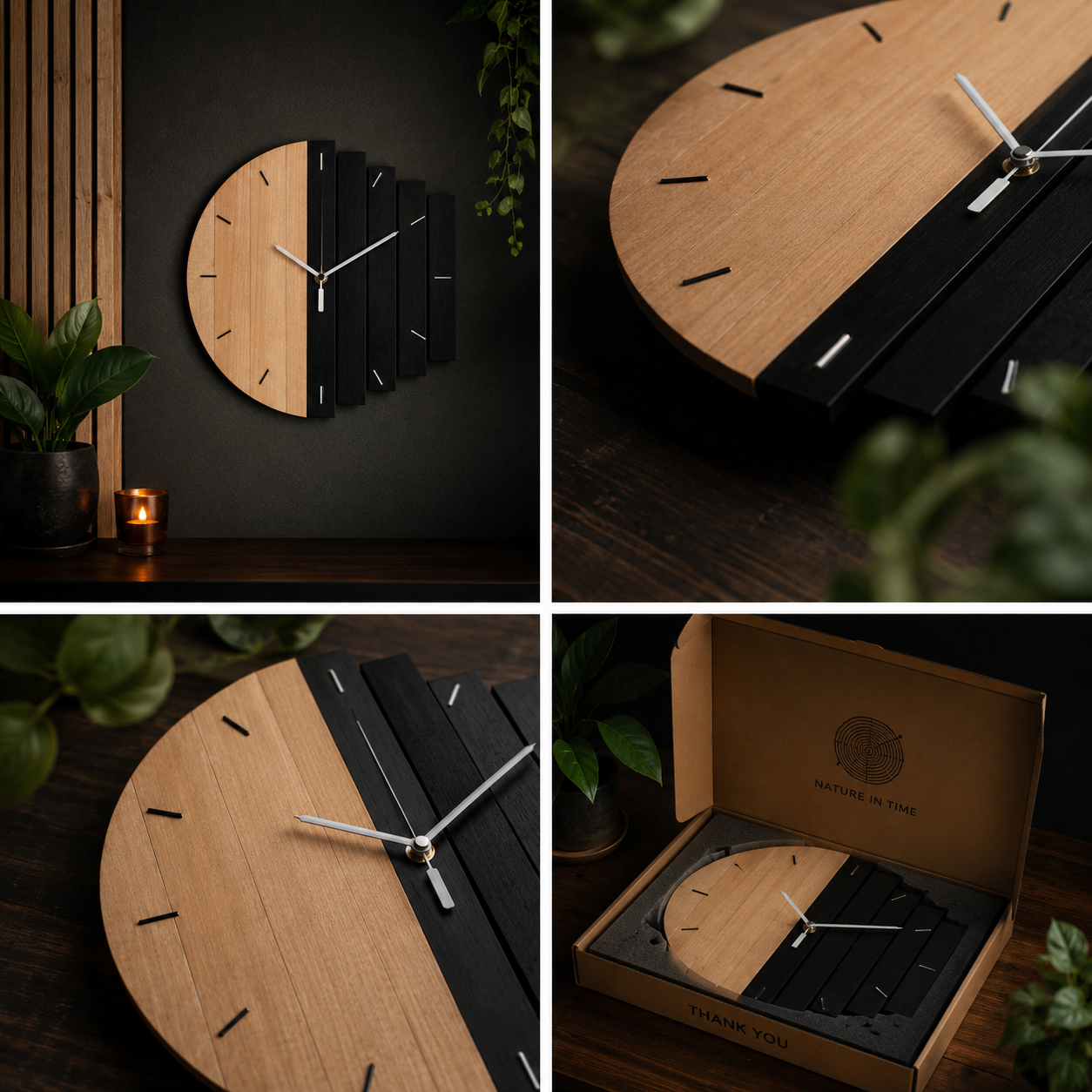 Creative Morden Wooden Wall Quartz Clock Home Decoration Gift