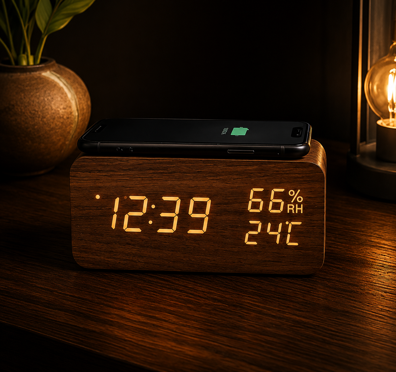 Smart Wireless Charging Wooden Alarm Clock Creative Wooden