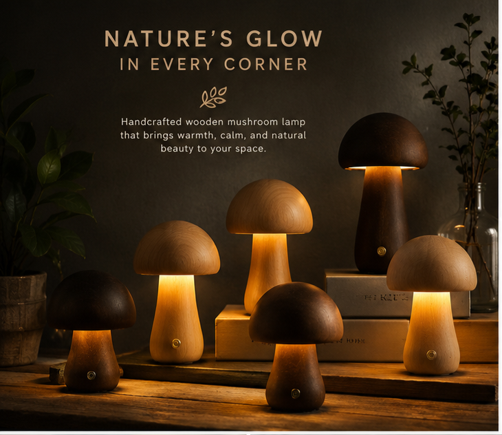 INS Wooden Cute Mushroom LED Night Light With Touch Switch  Bedside Table Lamp For Bedroom Childrens Room Sleeping Night Lamps Home Decor