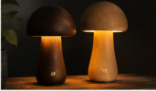 INS Wooden Cute Mushroom LED Night Light With Touch Switch  Bedside Table Lamp For Bedroom Childrens Room Sleeping Night Lamps Home Decor