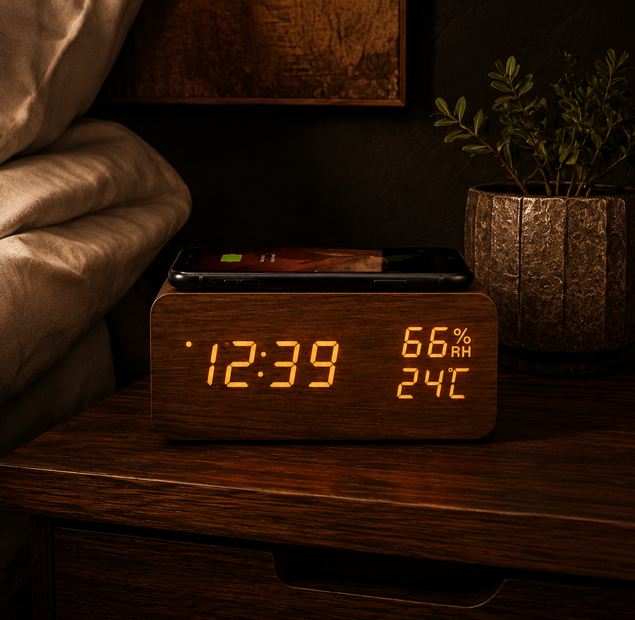Smart Wireless Charging Wooden Alarm Clock Creative Wooden