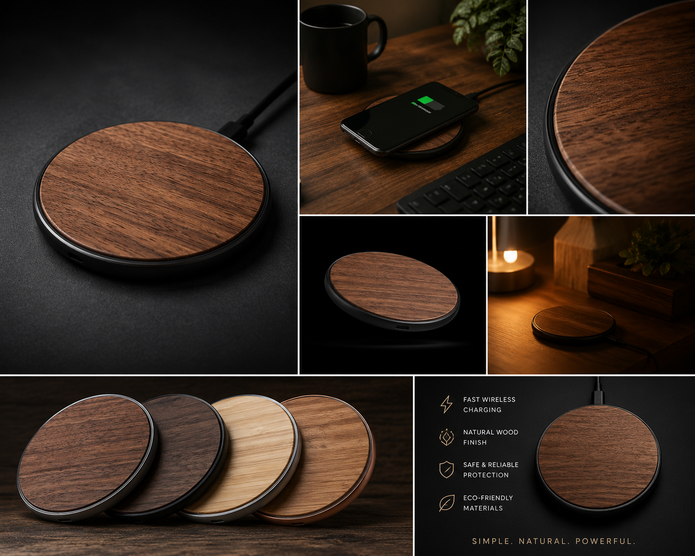 New Round Wooden Wireless Charger 15W Fast Charge Walnut Maple Wood Craft Gift Mobile Phone Wireless Fast Charger